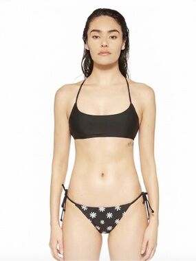 NWT Basic Swim Black & Daisy Print Bikini Set - Size Large